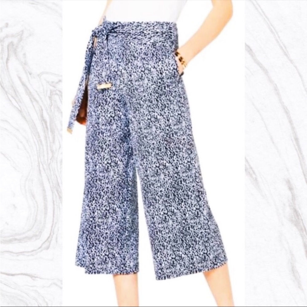 Michael Kors MICHAEL KORS Womens Blue Belted Printed Cropped Pants L